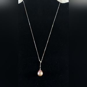 New Handmade Silver Plated Chain And Lavender Pearl Necklace